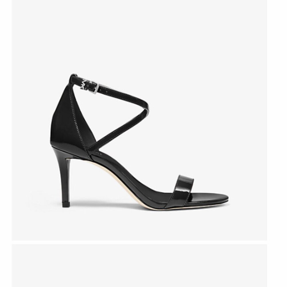 MICHAEL KORS Black Patent Leather Strappy Heels Sandals Size 7 $195 Retail NIB
